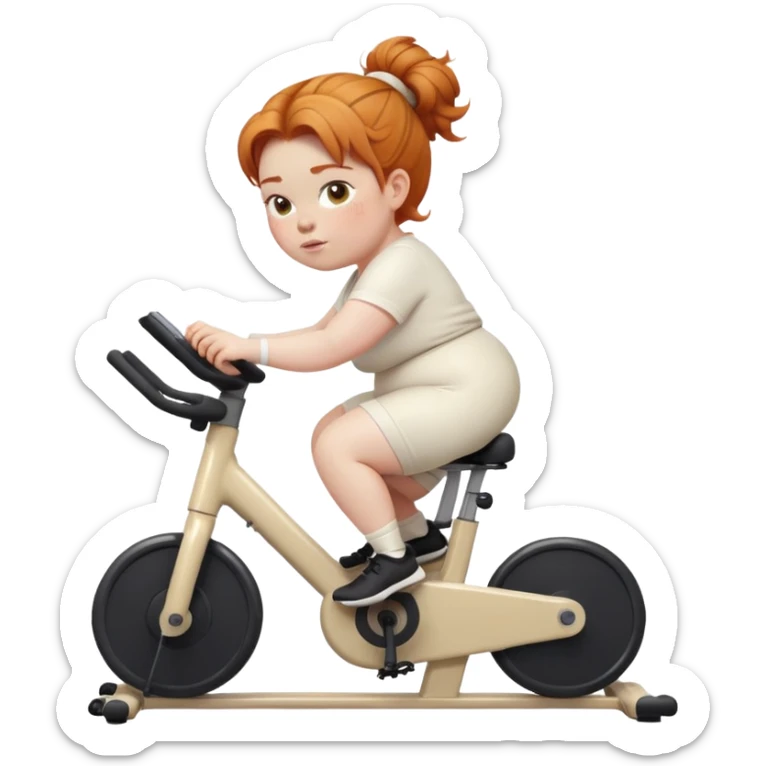 Fat Ginger girl messy bun riding stationary bike cream outfit sticker