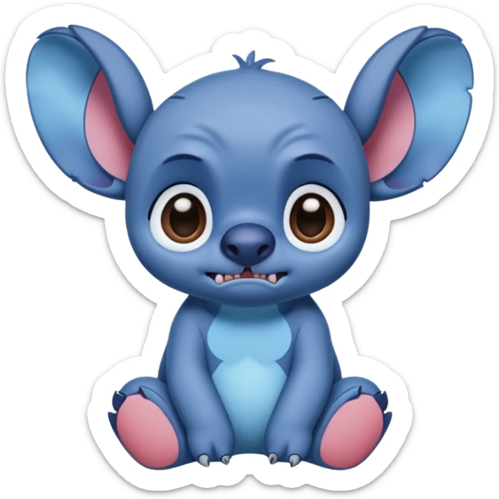 sad stitch full body and cute animated looks like the stitch in the Disney animated movie make his eyes animated and big brown eyes sticker