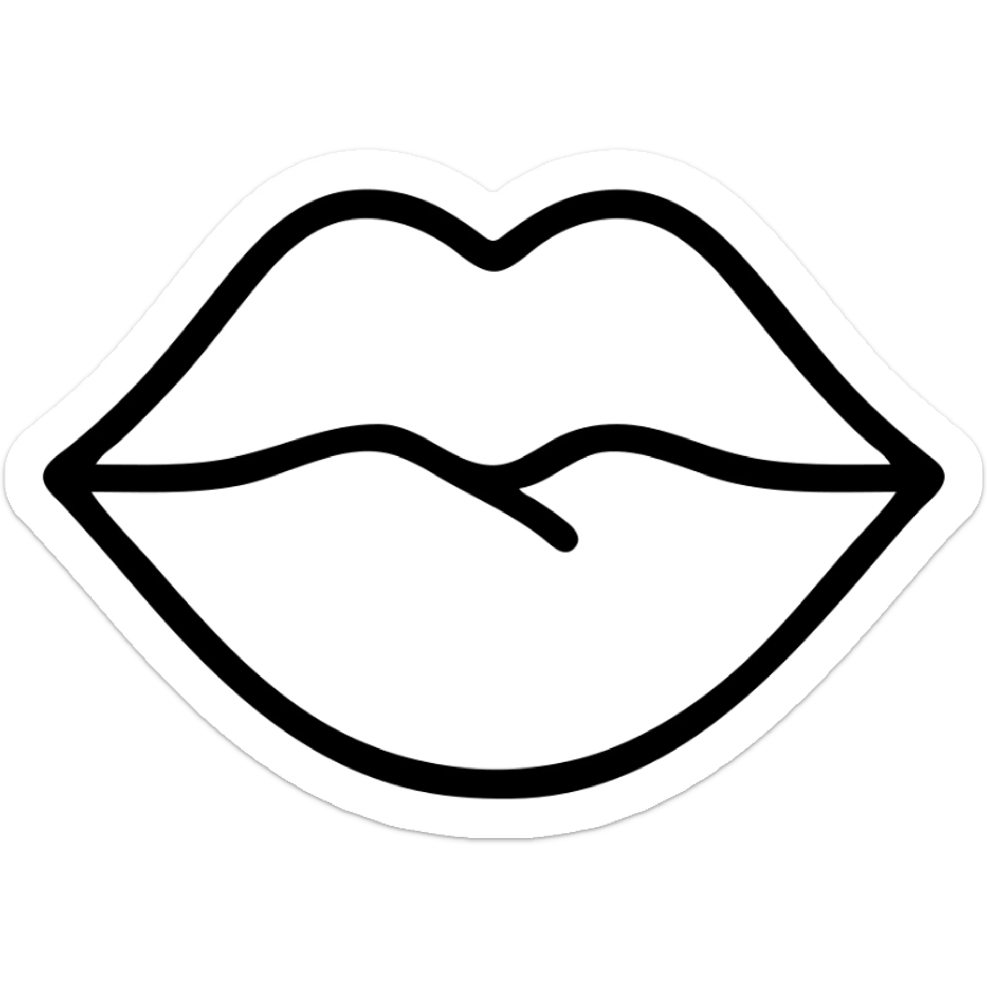 simple and clear icon of a kiss, minimal lines, no fill, outline style sticker