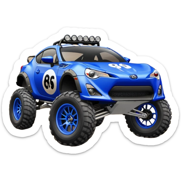Dirty animal 2013 scion fr-s ultramarine off road 4wd monster Baja dessert stadium racer number 86 with long travel suspension and chrome spoke wheels  sticker