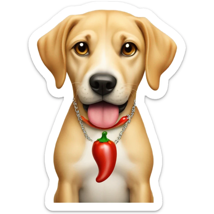 Dog with chili pepper necklace and cash on his mouth  sticker