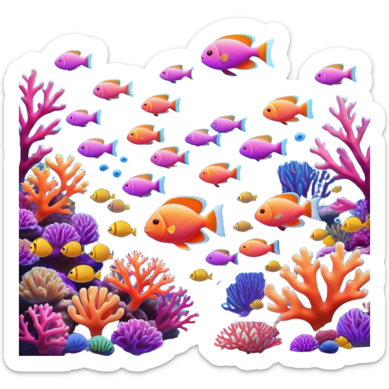 Cinematic Realistic Coral Reef Emoji in a wooden frame, Vibrant and alive, with colorful corals in hues of pink, purple, and orange, swaying gently with the underwater currents. Schools of tropical fish dart between the coral, with soft rays of sunlight piercing through the clear blue water above, creating a magical, serene underwater world. Soft glowing outline, capturing the essence of the bustling, colorful, and peaceful aquatic paradise. sticker