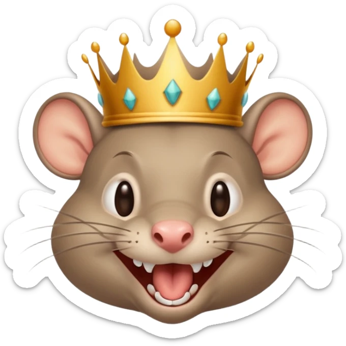 rat laughing like a villain in pleasure after stealing something with a crown sticker