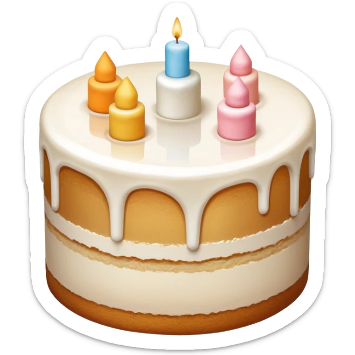 génère moi un emoji qui ressemble à ce gateau: un gateau en cylindre, avec une face du cylindre vers le bas. Le dessus du cyclindre est couvert de sucre glace blanc tamisé. Les cotés du gateau sont beiges clairs, c'est de la poudre d'amande. je veux cette couleur sur le coté #f4e6d8 et ce n'est pas une génoise sur les cotés: c'est de la poudre d'amande sticker