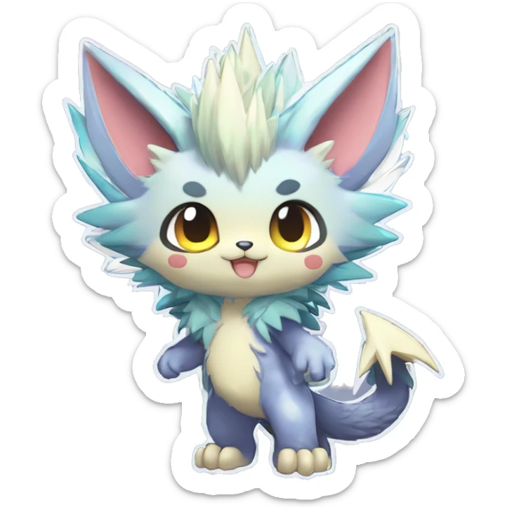 Anthro Scalie Spiky Cool Edgy Magical Shiny Colorful Pastel Sparkle Kemono-style Chibi Fantasy-Animal-Fakémon-Pokémon-Hybrid Fur Sona Aesthetic Full Body sticker