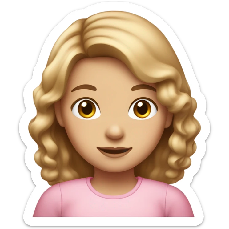 a girl with light brown hair and a pink shirt and a light pink bow in her hair sticker