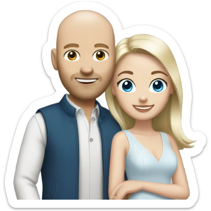 Newly engaged couple white bald man with blue eyes and white female with brunette hair and blue eyes sticker