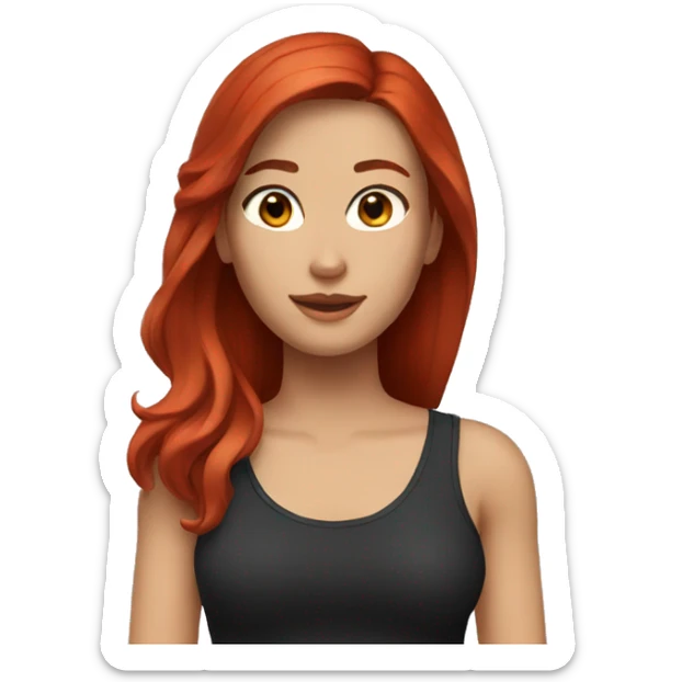 brunette woman red hair a black top and gray shorts sticker