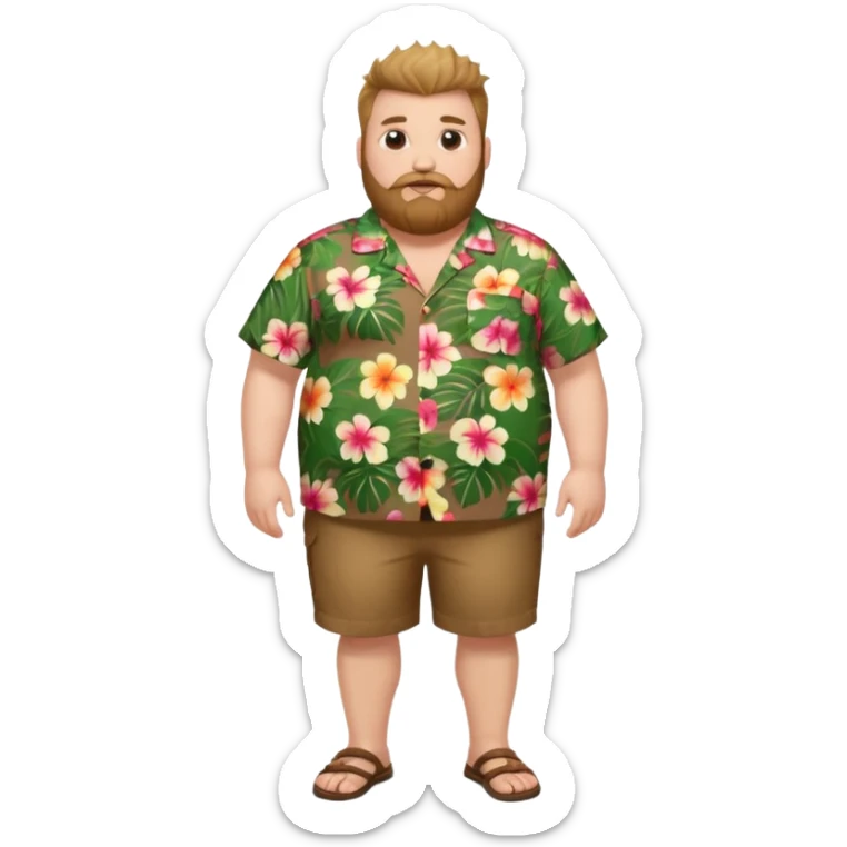 Fat white man full body wearing Hawaiian shirt brown fauxhawk and beard  sticker