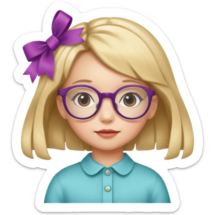 little girl with ribbon hairclip, wearing glasses sticker