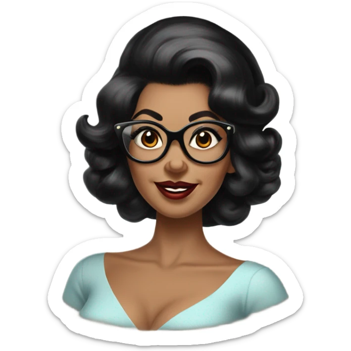 pin-up brown woman with black hair wearing 50s cat eye glasses  sticker