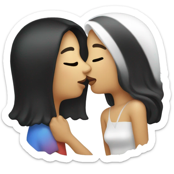 Lesbian women kiss. They have long black hair and white skin color. sticker