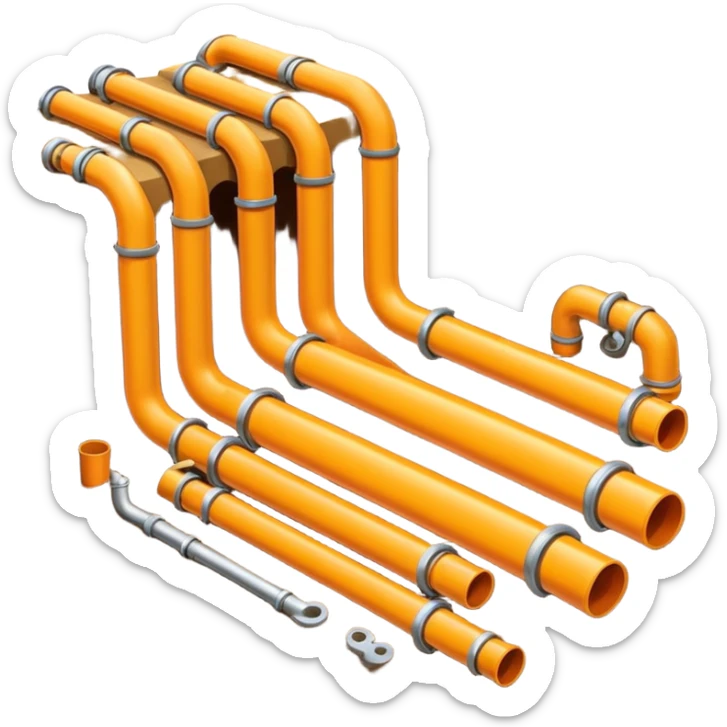 Emoji-style illustration of pipe installation in a trench, flat vector look, bold outlines, minimal details, no background sticker