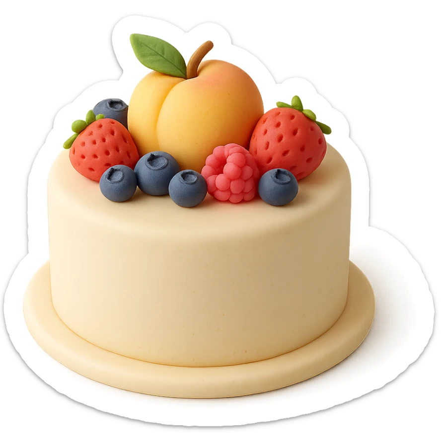 round fondant cake with fruit toppings sticker