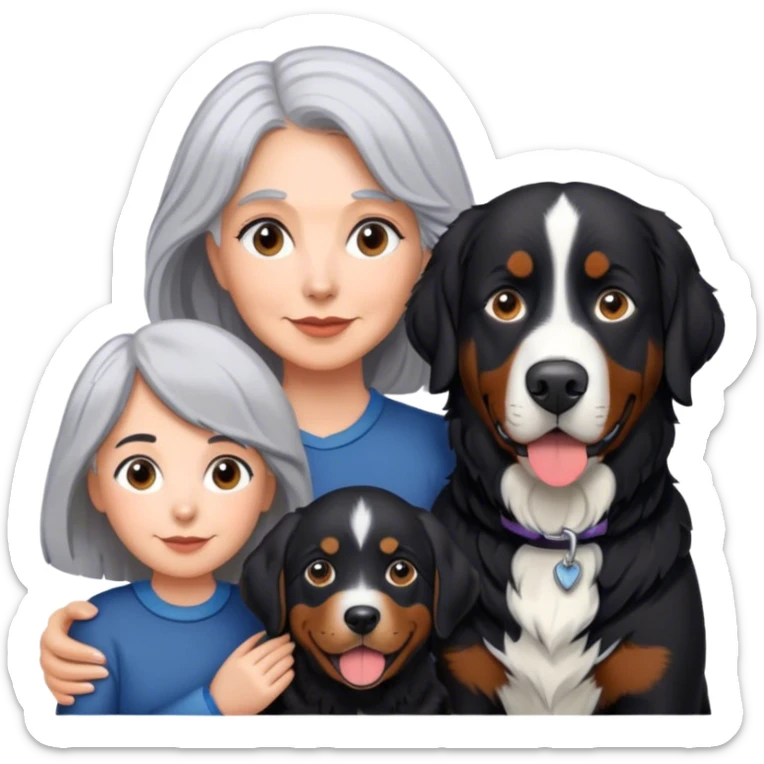 Gray hair Woman with black lab and Bernese mountain dog sticker