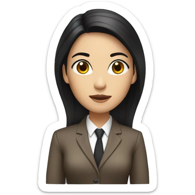Female defense attorney with long black hair with brown suit sticker