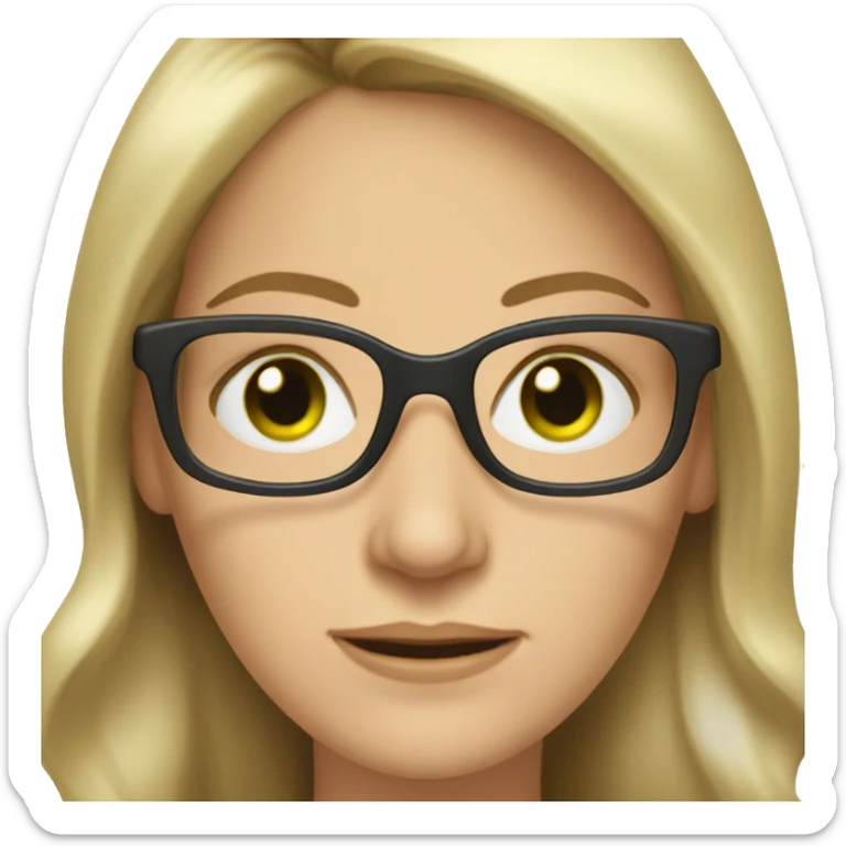 Middle aged white woman long  dark blonde hair green eyes with glasses  sticker