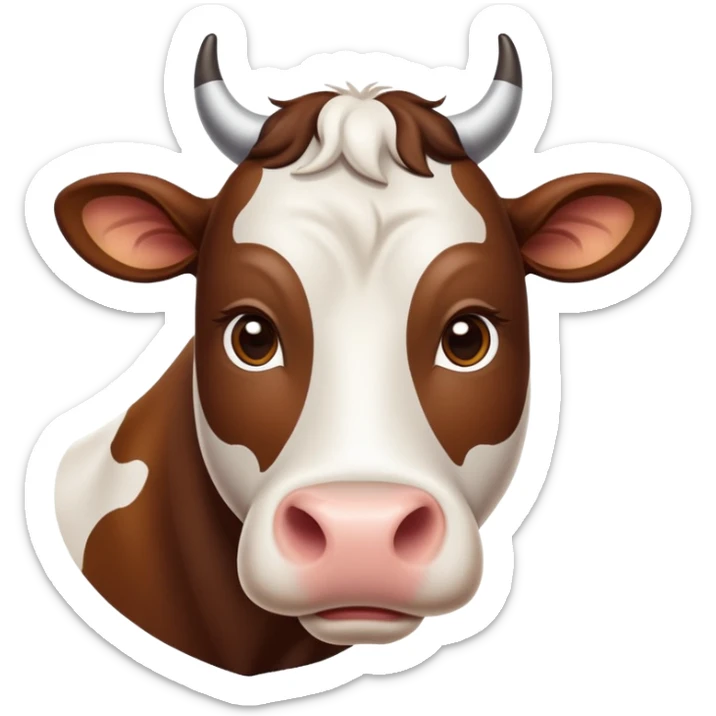 cinematic-noble-brown-and-white-cow-portrait-emoji,-poised-and-regal,-with-a-large,-sturdy-build-and-a-beautifully-patterned-hide-of-rich-brown-accented-by-crisp-white-patches,-deep-set-soulful-brown-eyes,-simplified-yet-sharp-and-sophisticated sticker