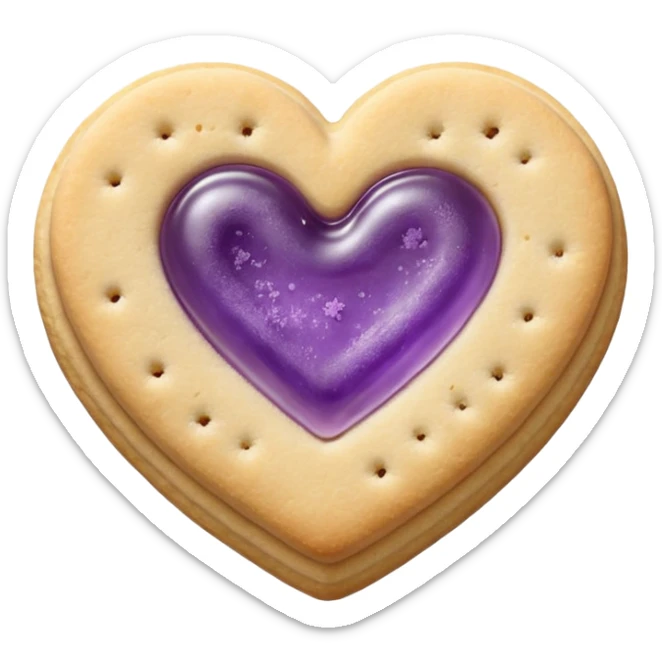 Realistic shortbread cookie in the shape of a heart with Pale Purple color jelly middle filling and sprinkled powder sugar on top. sticker