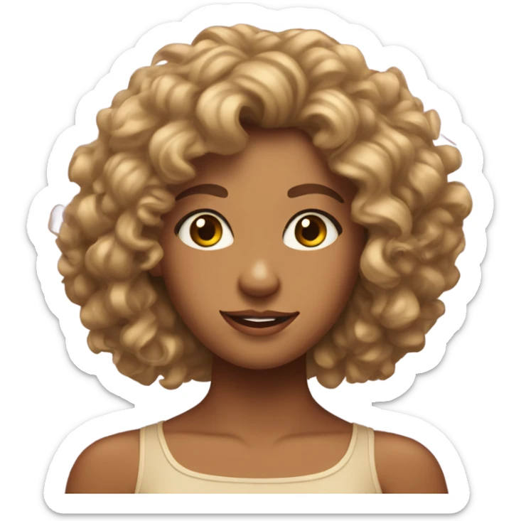 Emoji tanned girl with curly hair in her twenties quite realistic with almond eyes sticker