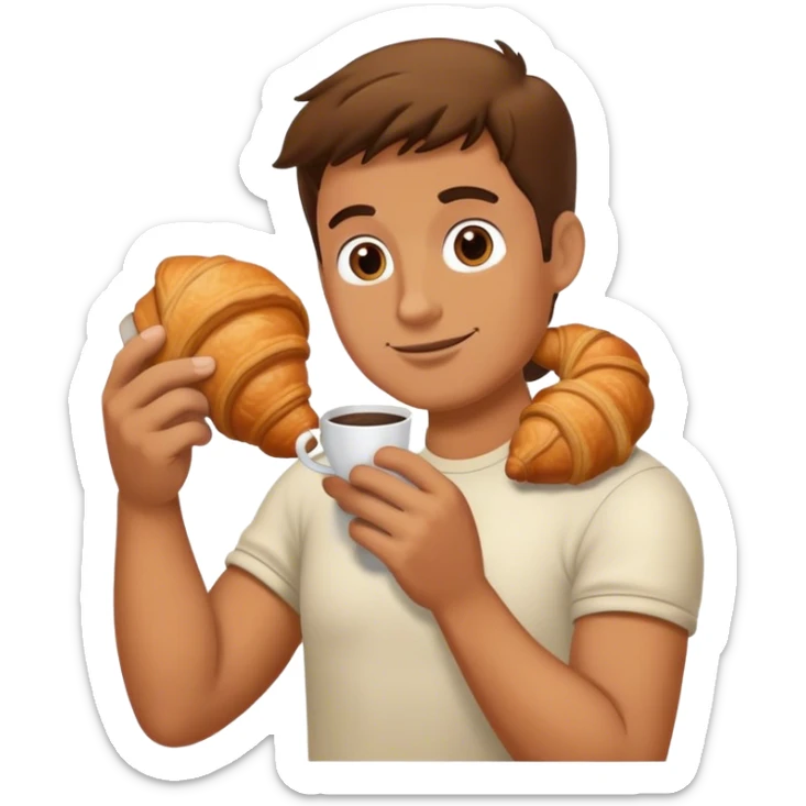 homme qui mange un croissant et qui a un café dans l'autre main sticker