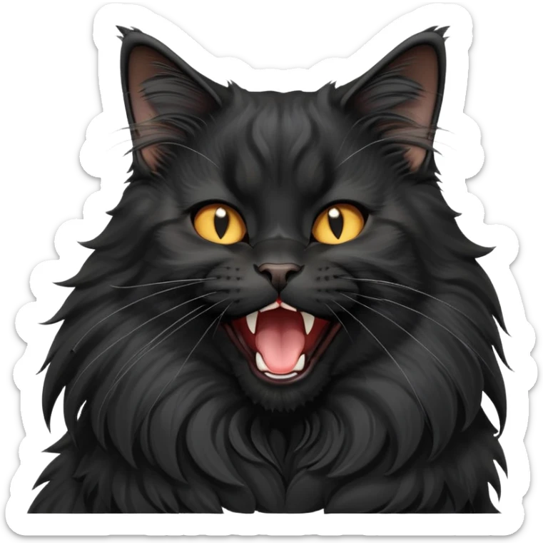 cinematic-yawning black-maine-coon-cat-portrait-emoji,-head-tilted-playfully-and-inquisitively,-sleek--black-fur,-simplified-yet-adorable-features,-highly-detailed,-glowing-with-a-warm,-friendly-glow  sticker