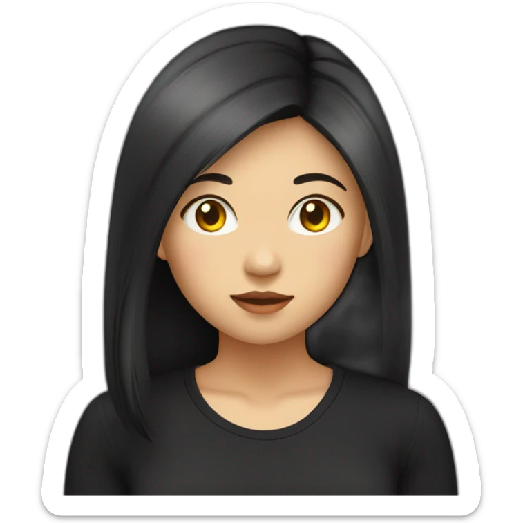 female-asian-round-face-with-long-black and yellow highlighted hair in a black shirt sticker