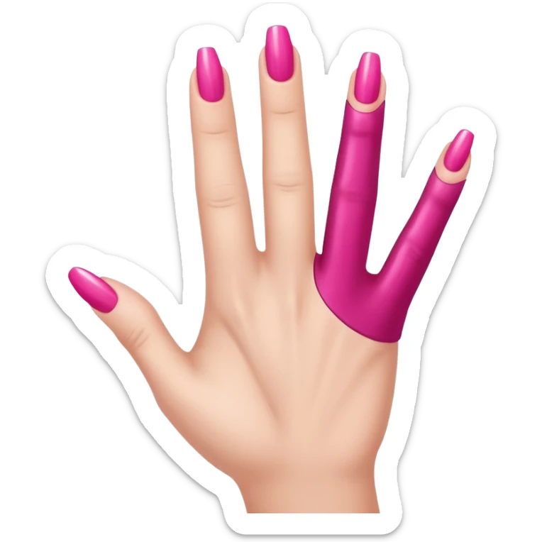  pink  close-up of a human hand with exactly five fingers, beautifully manicured nails, glossy pink nail polish, elegant nail shape, soft lighting, realistic style, isolated on transparent background" sticker