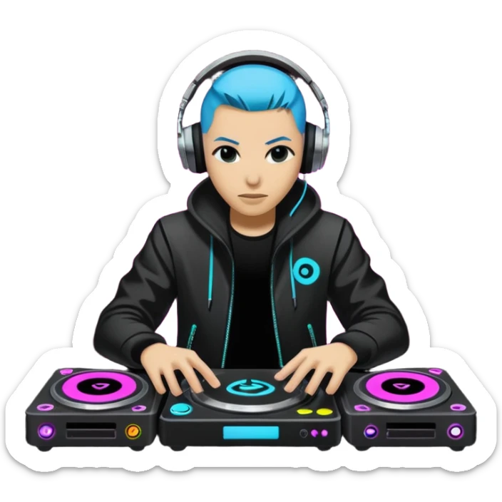 un gif texte qui défile  "BREAKSTYLEZ TV"  change de couleur sur fond noir sur le theme dj sticker