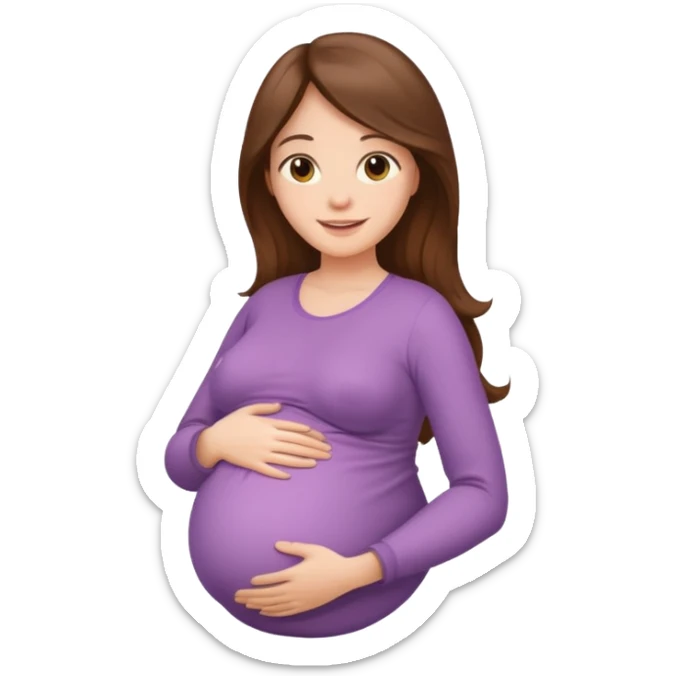 "Pregnant woman with her belly skin visible, with long brown hair and fair skin."
 sticker