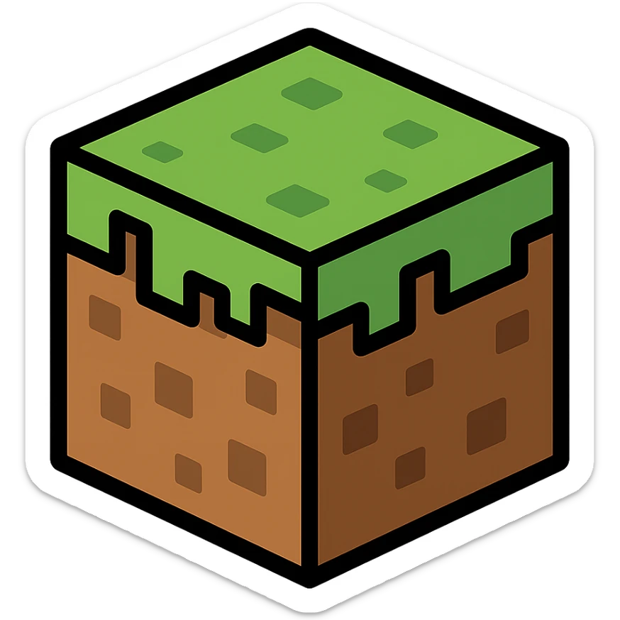 Minecraft support emoji, color outline style, blocky, green and brown colors, inspired by Minecraft game sticker