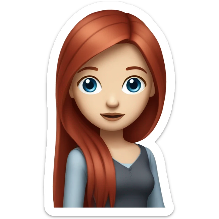 wine red hair girl, long straight hair, white skin, blue eyes, girl sticker