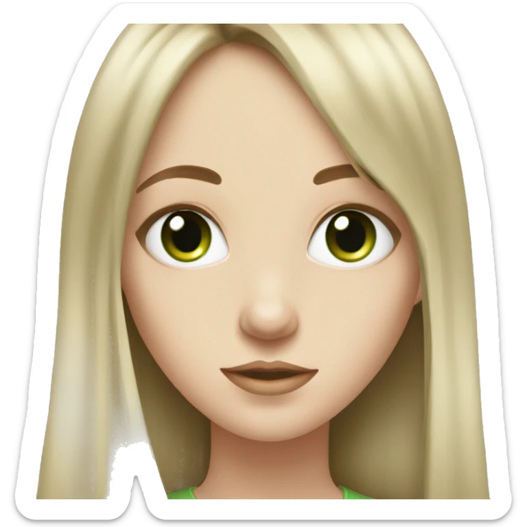 pale girl with long brown hair with bangs with green eyes sticker