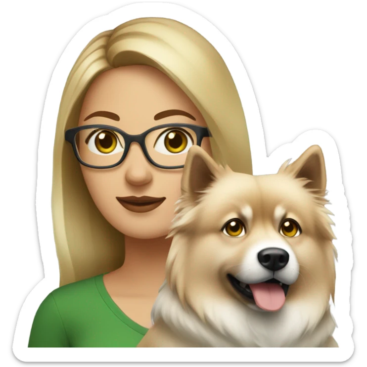 Brown light hair woman aux Green eyes with glasses Green eyes and White eurasier dog  sticker