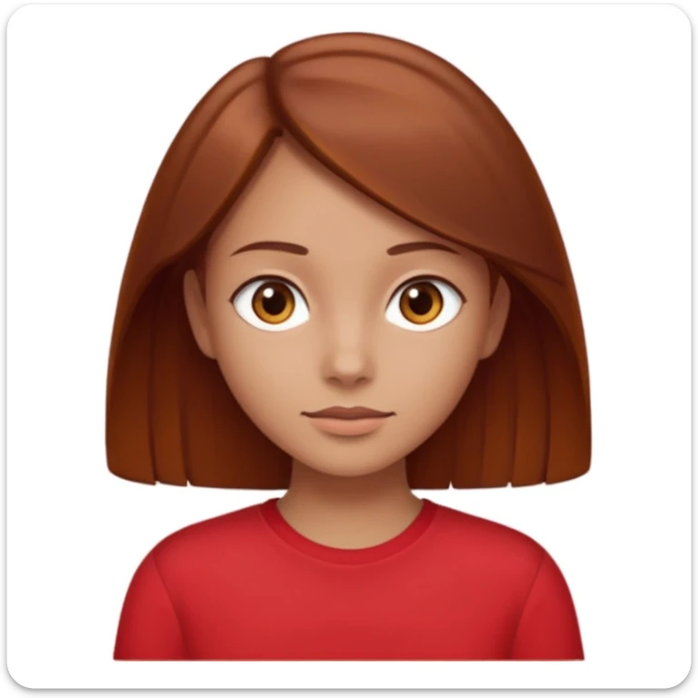 girl with tannish skin, brown eyes, chestnutish hair with a slight red tint to just past shoulder length in a red shirt  sticker