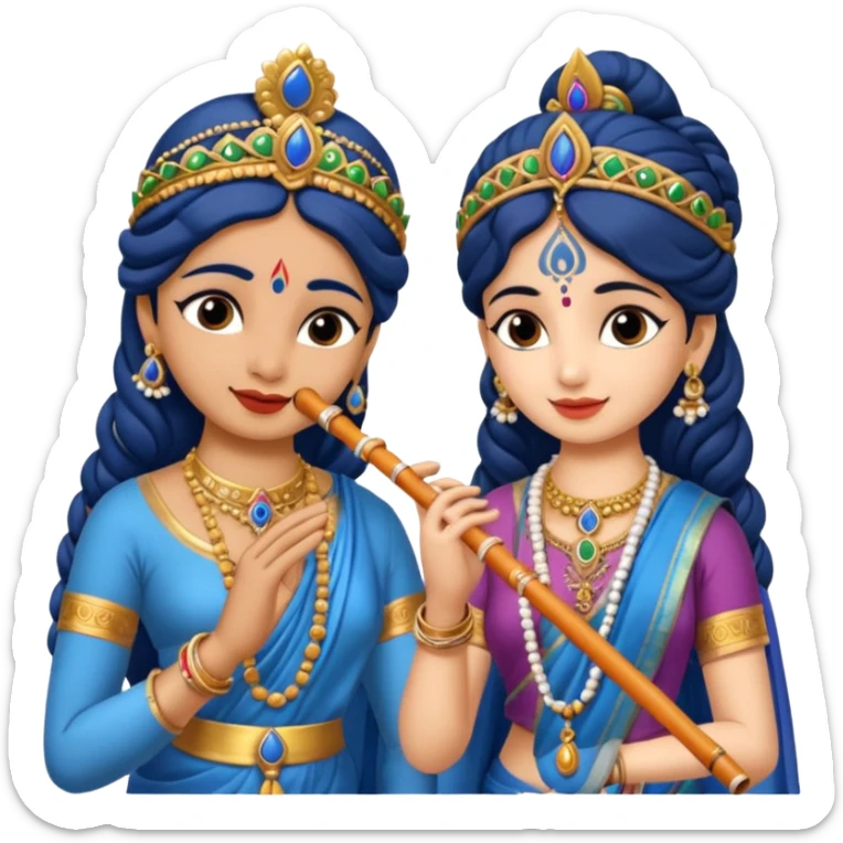 Radha rani and lord sri krishna play flute, skin colour is fairy white sticker
