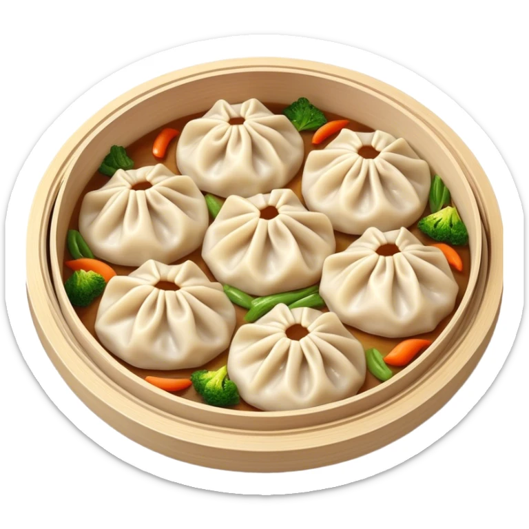 Cinematic Realistic Jiaozi Dish Emoji, depicted as delicate, handcrafted dumplings filled with savory meat and vegetables, rendered with detailed textures and warm, inviting lighting. sticker