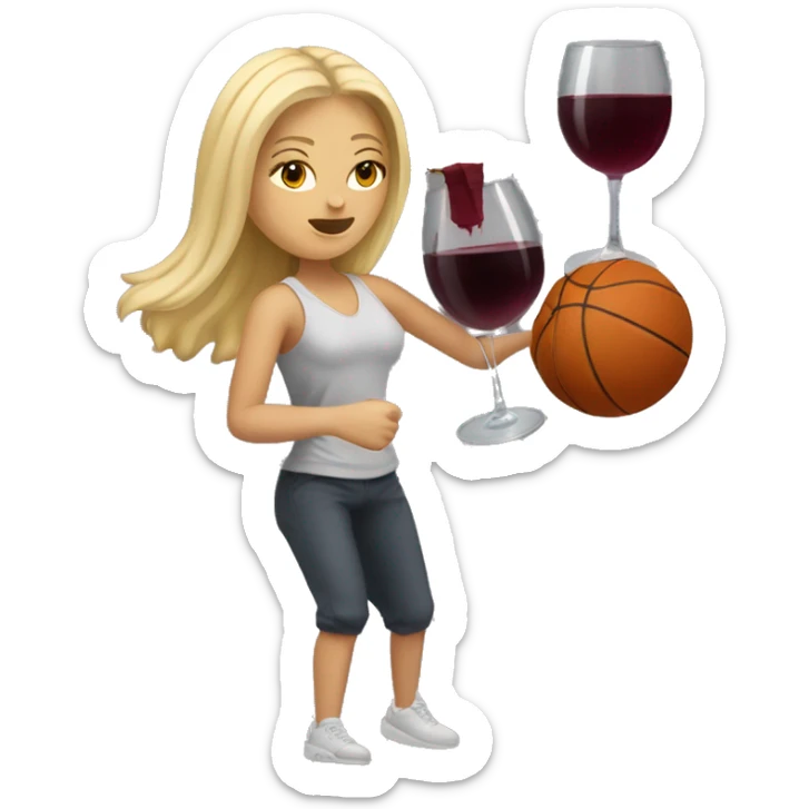 blonde white girl dribbling basketball with wine in hand sticker