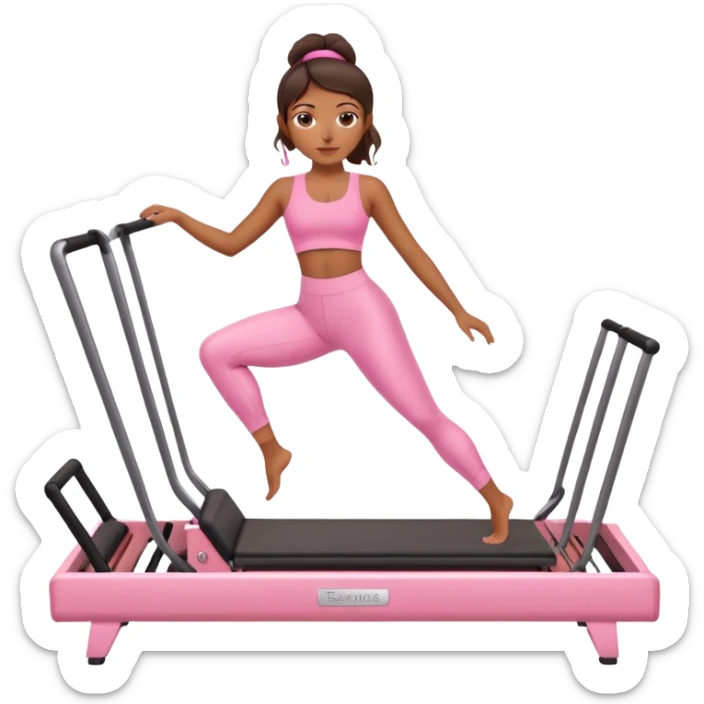 Brown girl in pink outfit on pink reformer pilates sticker