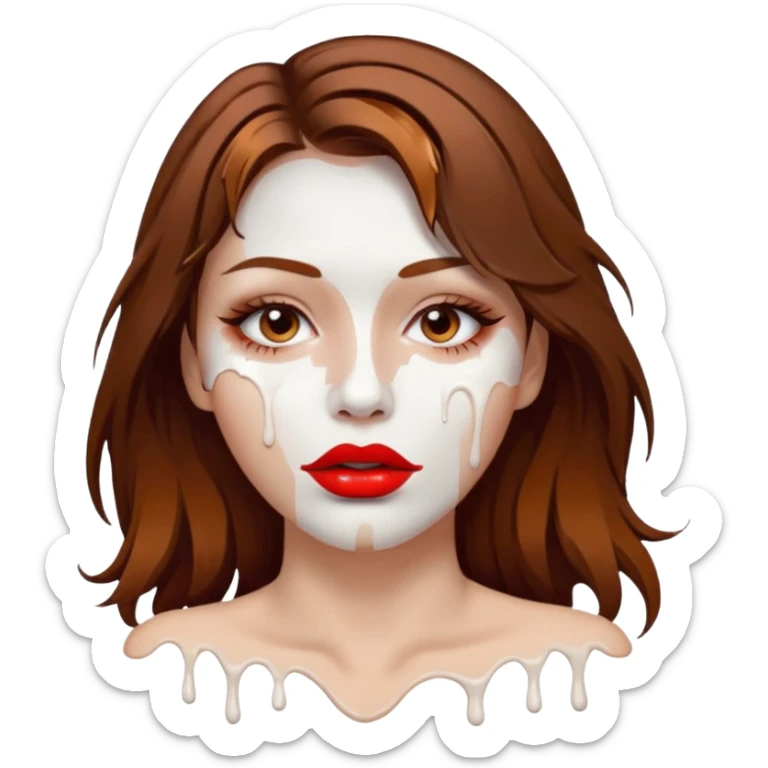 Brown Hair Woman , white paint , drip, face, hot  Sexy, lips sticker