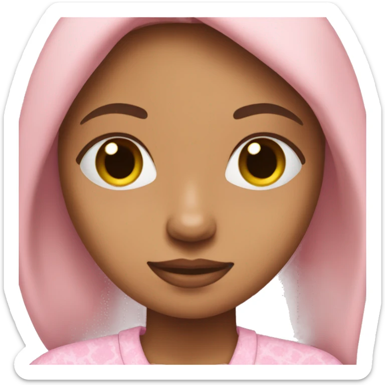 Lightskin female with brown straight hair wearing pink fluffy pyjamas sticker