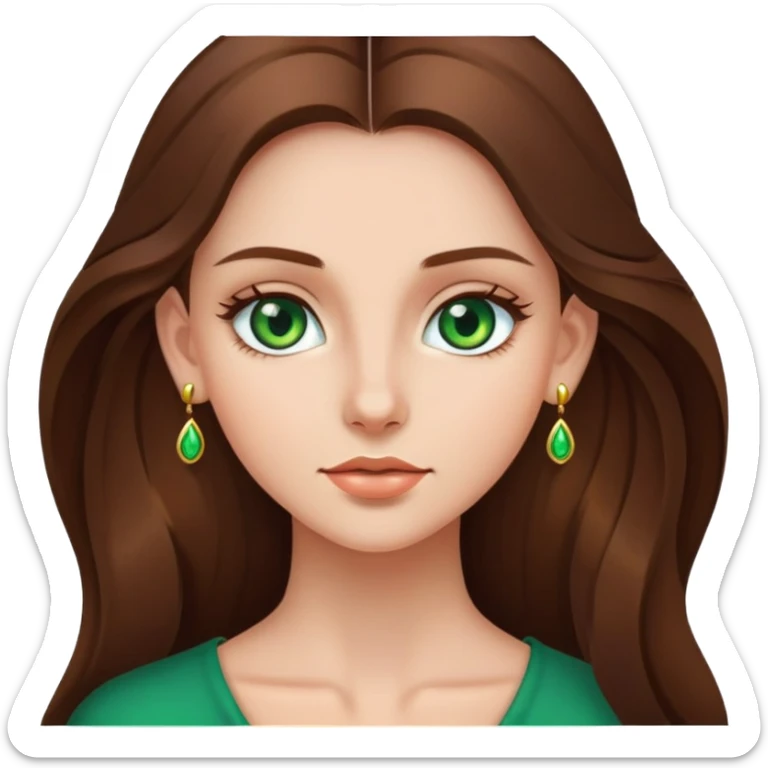 girl with long smooth hair, green eyes, earrings sticker