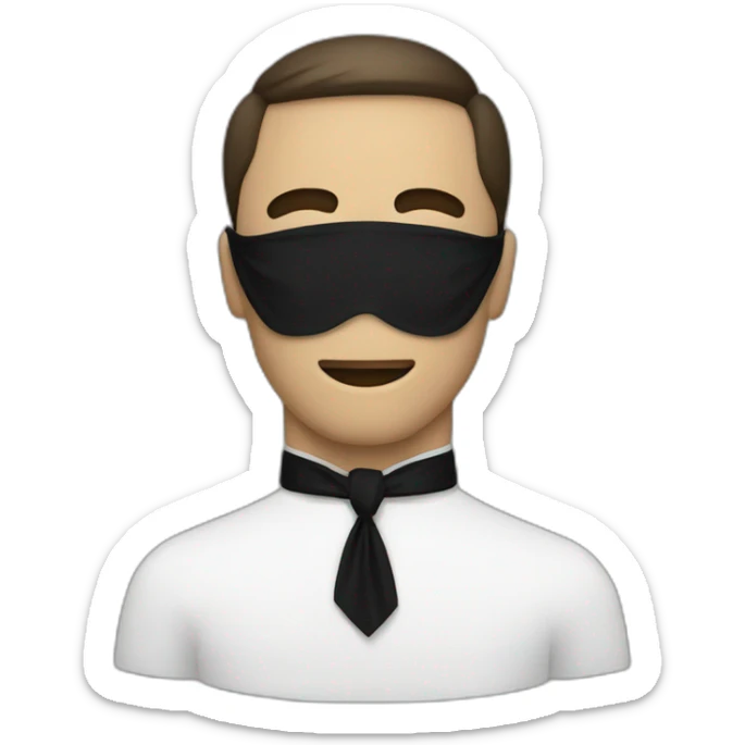 Homme avec un masque en tissu noir avec un A Et V superposés blanc sticker