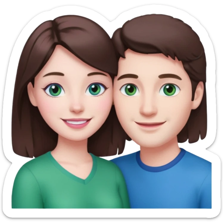 pink polaroid photo of a couple thats white with brunette hair blue and green eyes sticker