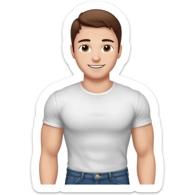 Kjekk mann (lys i huden) som har pynta seg. Har på seg Jeans  og håret skal være  midtskill og fargen på håret er brunt. Litt øyevipper men ikke mye og litt mørke brun. Skal se HOT Å SEXY UT smile mer!!! Ca 20 år gammel. HVIT T-SKJORTE sticker