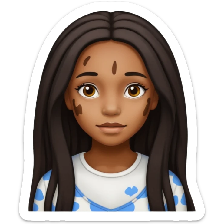 emoji of a black girl with vitiligo.she should have a lot of hair and vitiligo patches sticker