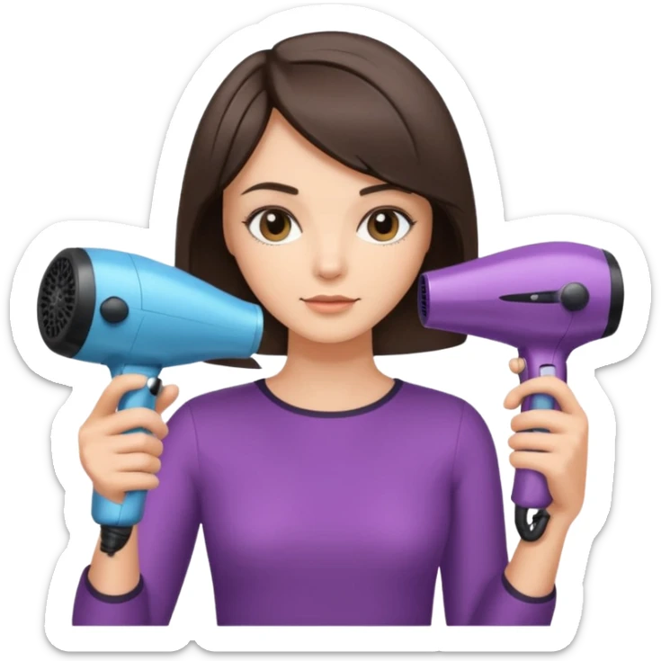 brunette bob girl hair stylist holding a hair dryer sticker
