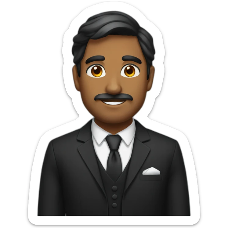 brown indian man with little bit of facial hair wearing bow tie and black suit sticker