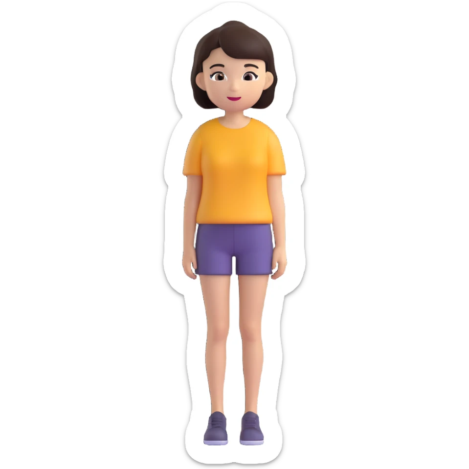 full-body person of Asian descent, short dark brown hair, slender build, 3D emoji style sticker