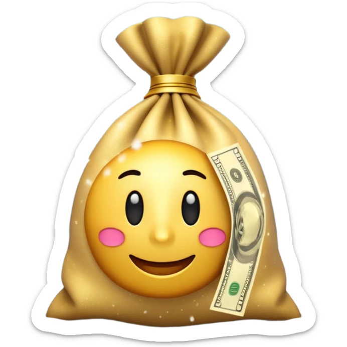 3D emoji style, money bag with dollar bills, New Year theme, snow particles, festive lighting, rich vibe, high detail, transparent background

 sticker